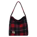 Grand sac cabas en flanelle à carreaux rouge et noir avec écusson ours brodé - Carreaux Rouge Noir (Rouge)