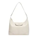 Minimalistische cremeweiße Leder-Tragetasche mit Goldschnalle und feinen Nähten am Gurt - 33cmx27cmx11cm / Weiß