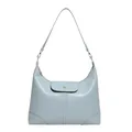 Minimalist light blue patent leather shoulder bag with gold button closure and curved shape - 33cmx27cmx11cm / Blue