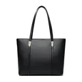 Bolso tote negro para mujer en cuero granulado con elegantes detalles dorados - Negro