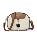 Beige en bruine crossbody tas met kattenhanger en gewatteerde lederlook - Wit