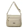 Beige Umhängetasche aus Nylon mit mehreren Reißverschlüssen und Gurt für Damen - Khaki