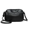 Borsa a tracolla in pelle nera a grana litchi con scomparto a zip e dettagli in metallo - Nero
