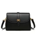 Classic black crossbody bag with premium matte leather finish and gold vintage metal lock - Black