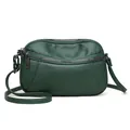 Borsa a tracolla verde scuro in pelle testurizzata con doppia cerniera e dettagli in metallo - Verde