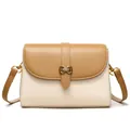 Chic women's crossbody bag in khaki and off-white contrast with gold buckle - Apricot