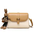 Women's two-tone crossbody bag in camel and off-white with a cute rabbit keychain - Apricot With Pendant