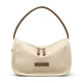 Sac baguette minimaliste en cuir crème avec poignée et finitions marron foncé - Kaki