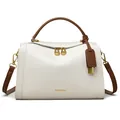 Große Handtasche in Weiß und Braun mit Lederstruktur und eleganten goldenen Beschlägen - Weiß