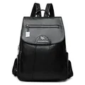 Classic black leather backpack with metal logo and textured finish for stylish women - Black