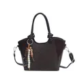 Sac seau marron foncé avec panneau en damier et breloque en perles de bois variante - 18.5x11x15 / Marron