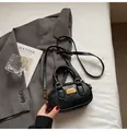 Chic black baguette bag in retro texture PU leather with elegant gold hardware - 16*5*10 / Black