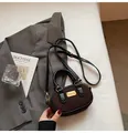Mini dark brown suede baguette bag with black leather handles and gold metal details - 16*5*10 / Brown