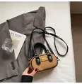 Chic khaki suede baguette bag with black leather handles and adjustable shoulder strap - 16*5*10 / Khaki