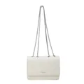 Borsa a tracolla catena bianco crema con cinturino in metallo argento e patta in pelle - Grande / Bianco avorio
