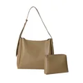 Minimalist camel tote bag set with matching small zipper pouch in smooth matte finish - Shoulder Bag Set / Khaki