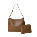 Brown faux leather tote bag set including a large shoulder bag and small matching pouch - Shoulder Bag Set / Brown
