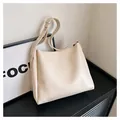Minimalist beige tote bag in matte leather finish with adjustable wide shoulder strap - Shoulder Bag Set / White