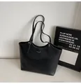 Large capacity vintage black tote bag featuring gold fashion lettering and slim straps - No Pendant / Black