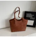Vintage brown leather tote bag with gold logo and long shoulder straps for daily commute - No Pendant / Brown