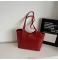 Large vintage red faux leather tote bag with gold lettering for women's daily commute - No Pendant / Red