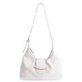 White faux leather baguette bag with golden crescent buckle and adjustable strap - 28*11*14 / White