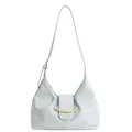 Light gray baguette bag in faux leather with gold half-moon metal hardware buckle - 28*11*14 / Haze Blue