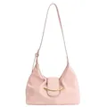 Pale pink hobo baguette bag with lychee texture and gold metal buckle detail - 28*11*14 / Pink
