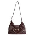 Sac baguette en similicuir marron foncé avec finition brillante et boucle dorée - 28*11*14 / Marron