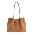 Borsa tote minimalista in pelle marrone con lacci decorativi e design spazioso - Marrone