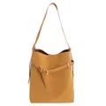 Borsa a secchiello giallo zenzero in pelle con fibbie decorative e tracolla regolabile - Stile di base / Marrone Giallastro