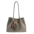Large capacity sage green suede tote bag with stylish heart-shaped leopard print charm - Green with Charm