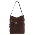 Borsa a secchiello minimalista marrone scuro in finta pelle opaca con fibbia dorata - Stile di base / Marrone