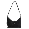 Bolso hobo de media luna en cuero negro minimalista con correa ajustable y hebilla de plata - Negro