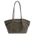 Bolso tipo bucket minimalista en ante sintético verde oliva con hebilla plateada fina - 29*10*23 / Sin colgante / Verde