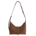 Bolso medialuna marrón de cuero sintético con correa ajustable y detalles plateados finos - Marrón