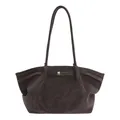 Elegante bolso tote de ante marrón oscuro con cierre plateado y correas de hombro largas - 29*10*23 / Sin colgante / Marrón