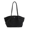 Bolso tote minimalista de ante negro con hebilla plateada y elegantes pliegues - 29*10*23 / Sin colgante / Negro