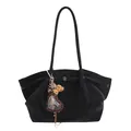 Bolso cubo de ante negro con colgante de corazón de leopardo y correa de hombro ajustable - 29*10*23 / Con Colgante / Negro