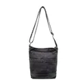 Sac seau rétro en denim gris avec bandoulière réglable et plusieurs poches avant - Noir