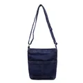 Sac seau en denim bleu foncé avec bandoulière réglable et surpiqûres contrastées - Bleu foncé