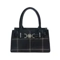 Bolso tote vintage negro con bordado de cuadros coloridos y cierre de corazón plata - Negro