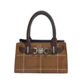 Bolso tote vintage de ante marrón con costuras de celosía y cierre de corazón - Marrón