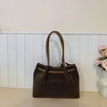Deep brown suede tote bag with light brown leather straps and white contrast stitching - Basic Style / Brown