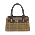 Borsa tote vintage kaki con manici marroni e dettaglio fibbia in metallo a cuore - Verde