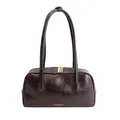 Retro dark brown Boston handbag in oily distressed leather with gold zipper - Brown