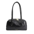 Retro black Boston bag with glossy wrinkled texture and gold-toned metal zipper - Black