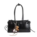 Glossy black tote bag with silver hardware and heart leopard print charms - Large / Black With Pendant