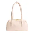 Cream-colored vintage Boston shoulder bag with pleated faux leather and gold zippers - White