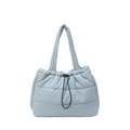 Light blue quilted puffy tote bag with drawstring closure and shoulder straps - Light Blue